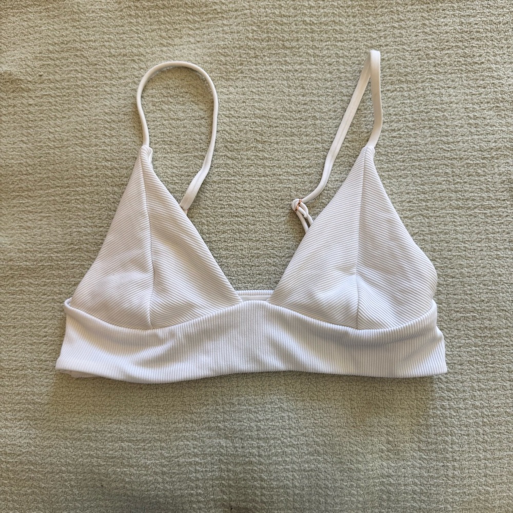 Tori Praver White Ribbed Swim Top (Small)